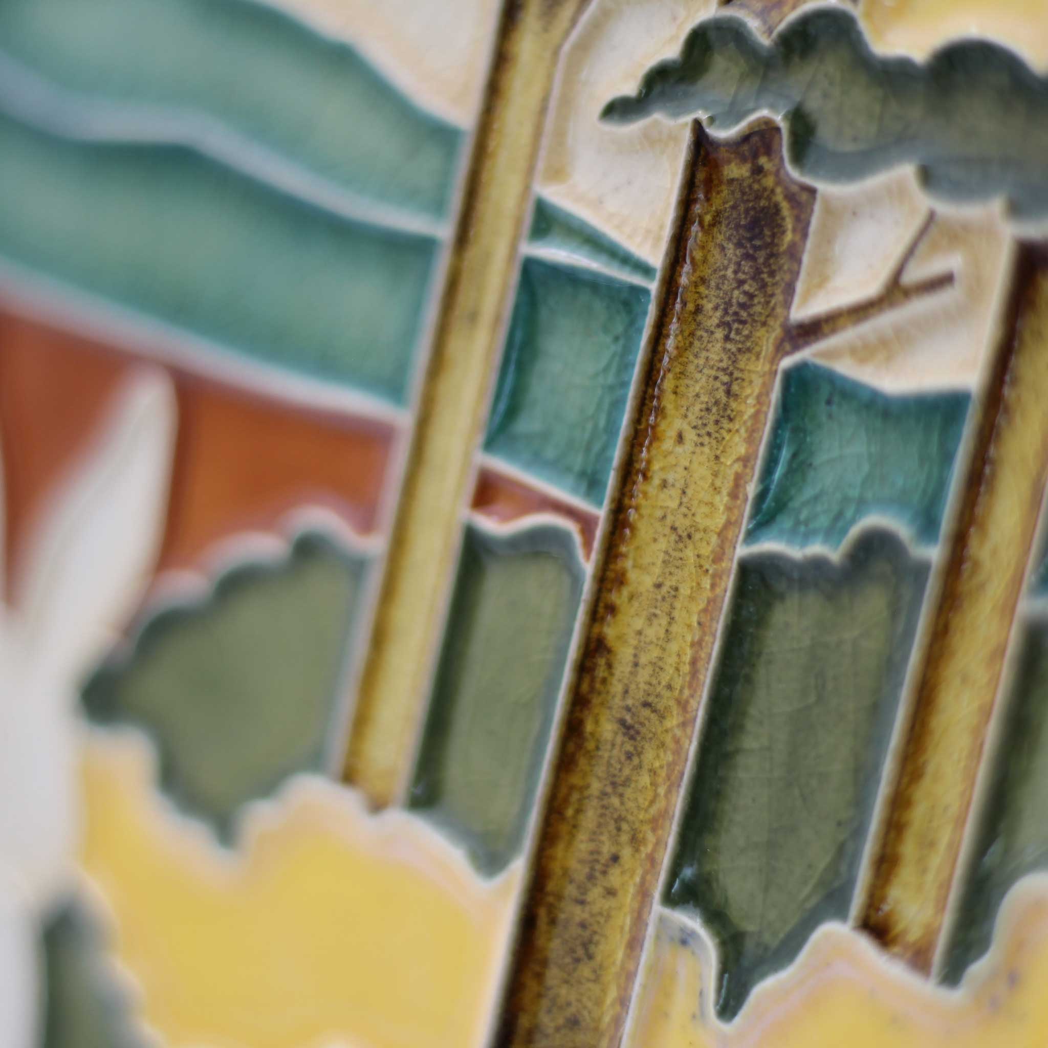 Mount Monadnock in Spring carved ceramic art tile close-up